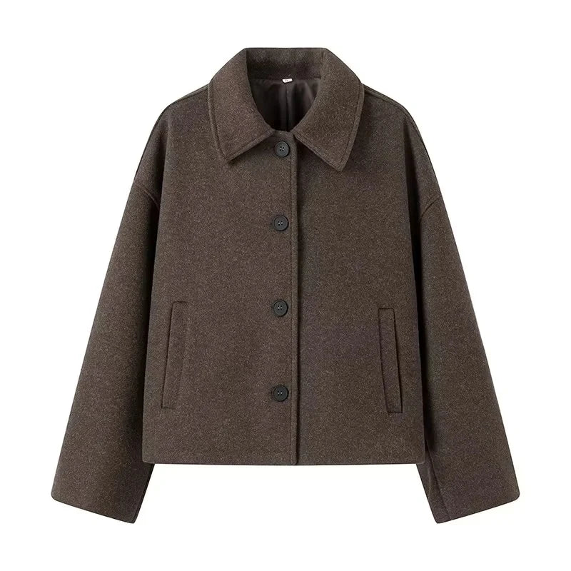 Elegante braune übergroße Jacke mit Reverskragen und Knöpfen