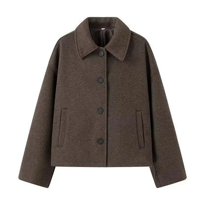 Elegante braune übergroße Jacke mit Reverskragen und Knöpfen
