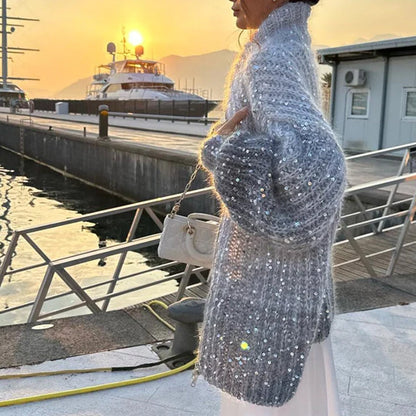 Glitzernder Strickcardigan mit Pailletten