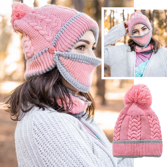 Gemütliches gestricktes Wintermützen- und Schalsset für Damen