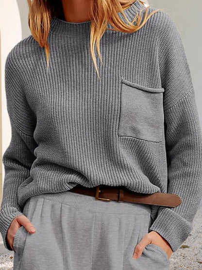 Gemütlicher, lässiger Strickpullover mit Taschen