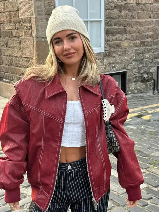 Übergroße Vintage-Lederjacke für lässigen schicken Stil