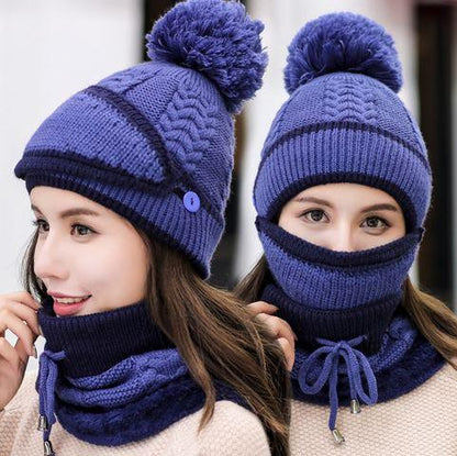 Gemütliches gestricktes Wintermützen- und Schalsset für Damen