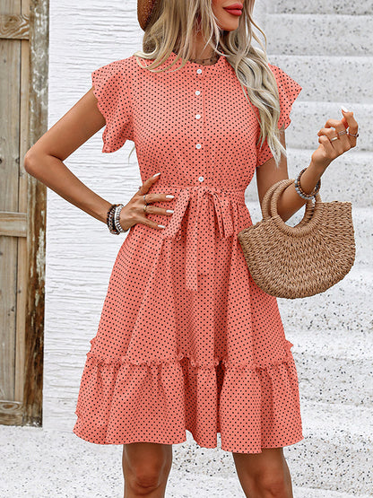 Plissiertes A-Linien-Minikleid mit gebundener Taille