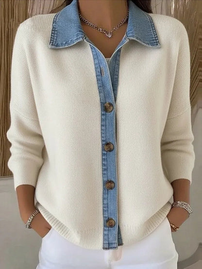 Strickpullover mit Denim-Kragen