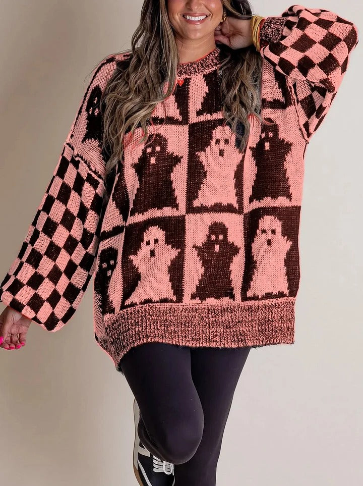 Halloween Karierter Strickpullover