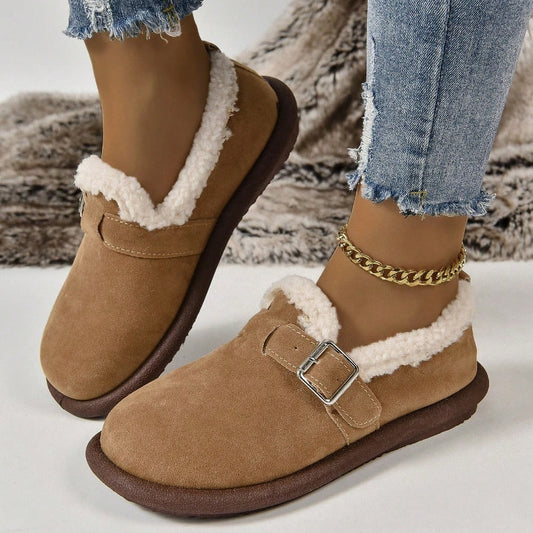 Bequeme Fleece-gefütterte Slip-On Ballerinas mit Schnallenriemen
