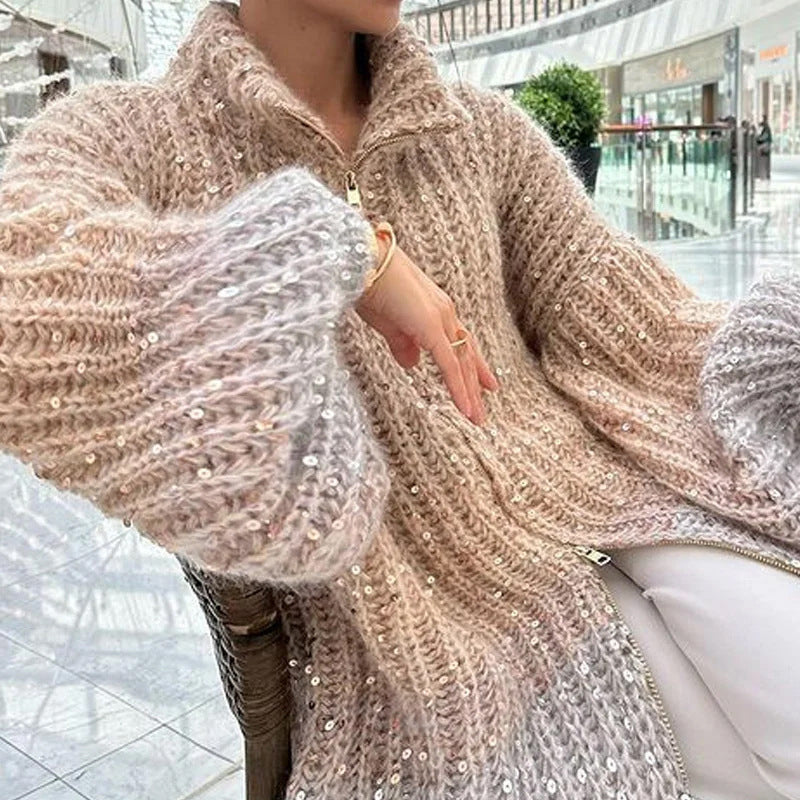 Glitzernder Strickcardigan mit Pailletten