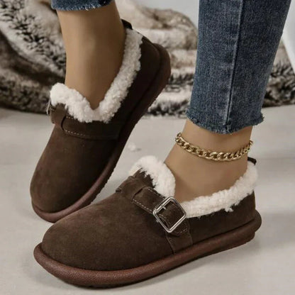 Bequeme Fleece-gefütterte Slip-On Ballerinas mit Schnallenriemen