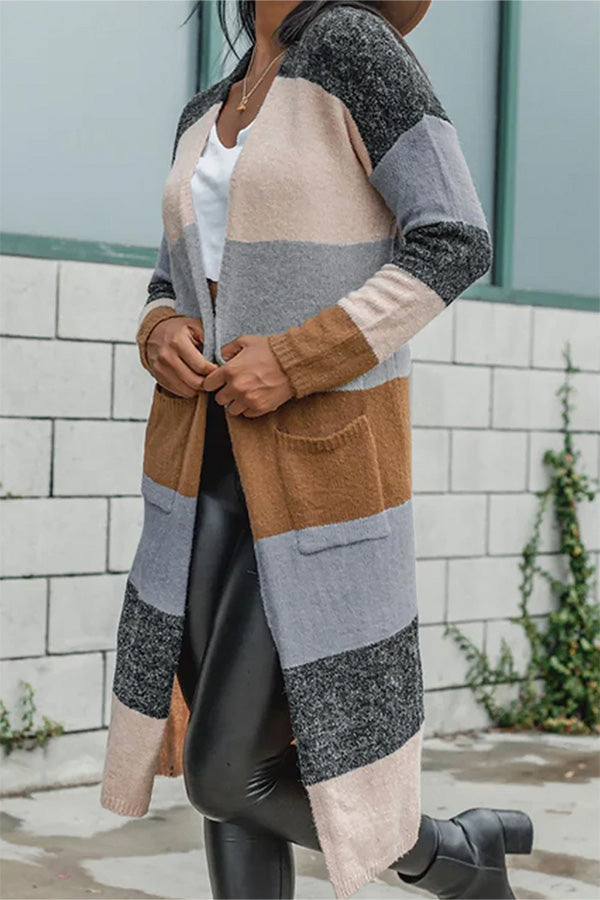 Janice™ - Gestrickte Strickjacke mit offener Vorderseite und Farbblock