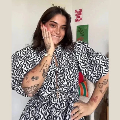 Bluse mit Leopardenmuster, Puffärmeln und Schleifendetail
