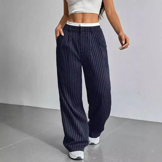 Bella | Gestreifte High Waist Hosen mit weitem Bein