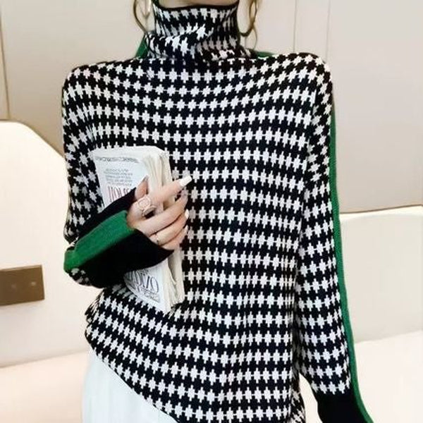 Olivia™ - Eleganter Pullover mit schwarz-weißem Karomuster