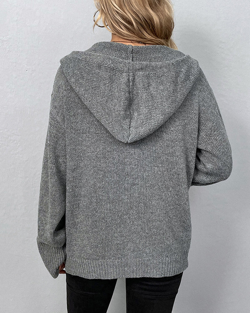 Corina™ | Einfarbige Strickjacke mit Kapuze und Schnürsenkeln